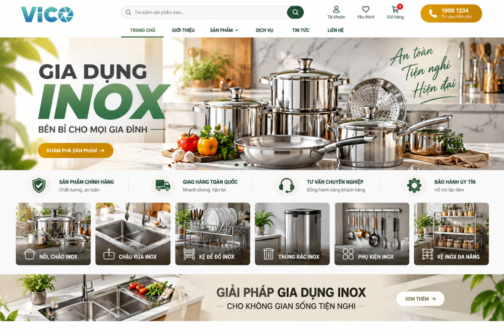 Thiết kế website đồ dùng inox