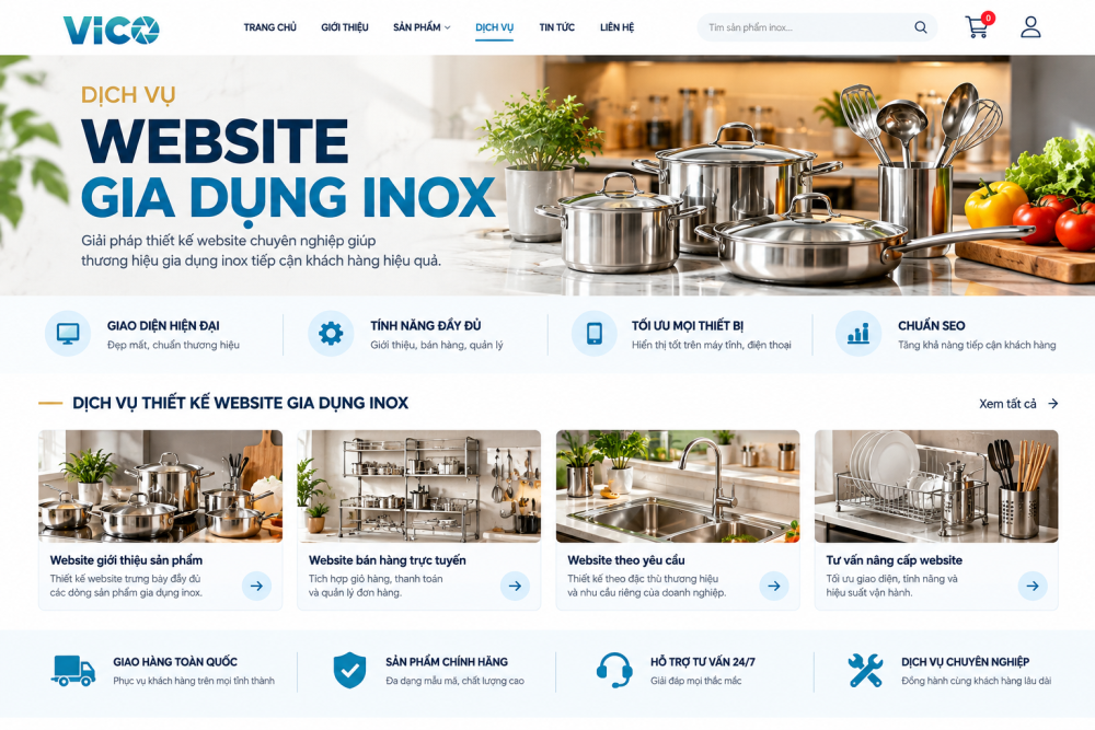 Thiết kế website đồ dùng inox