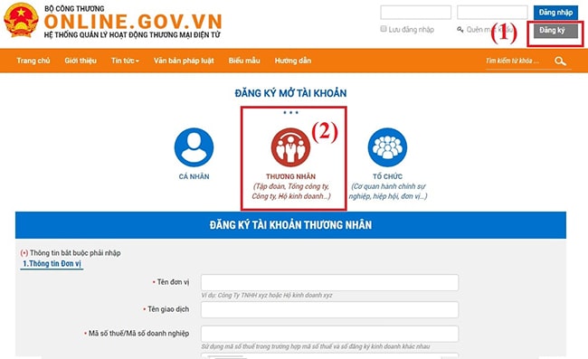 Hướng dẫn thông báo và đăng ký website với Bộ Công thương